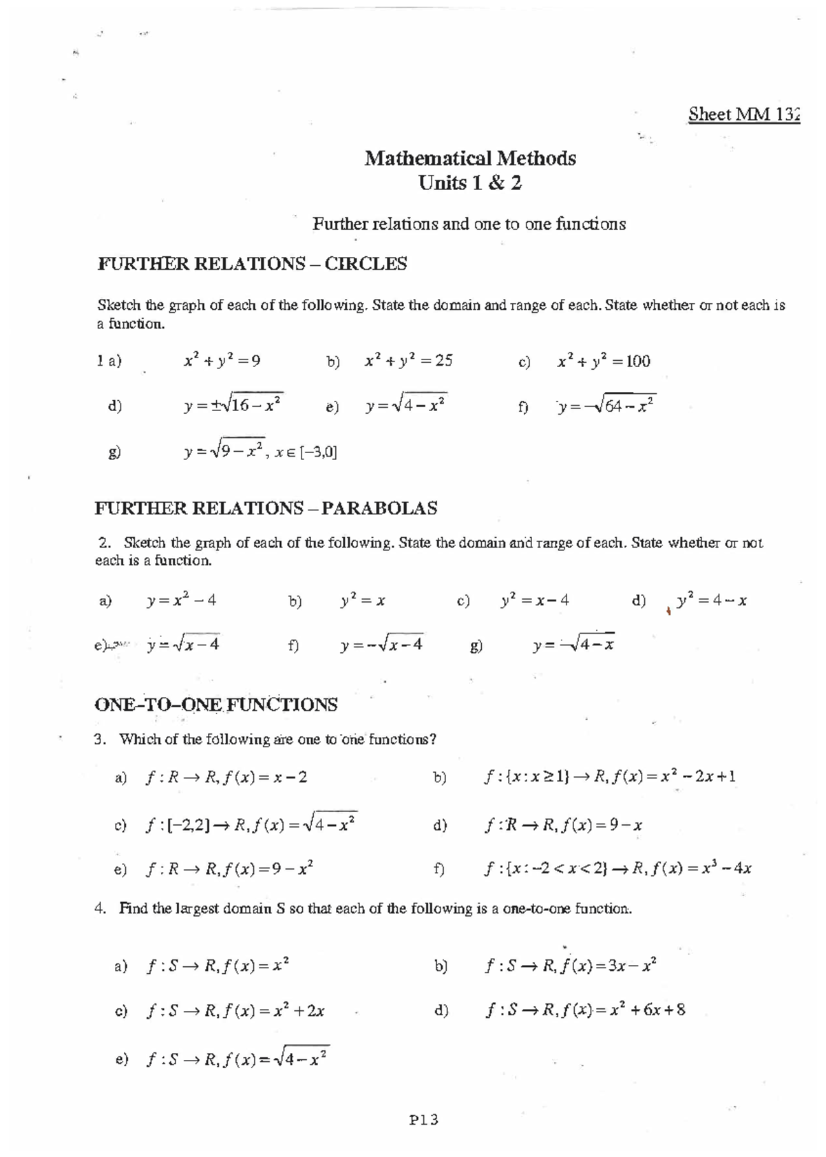 MM Mathematical Methods: Functions & Relations Unit 1-2 - Studocu