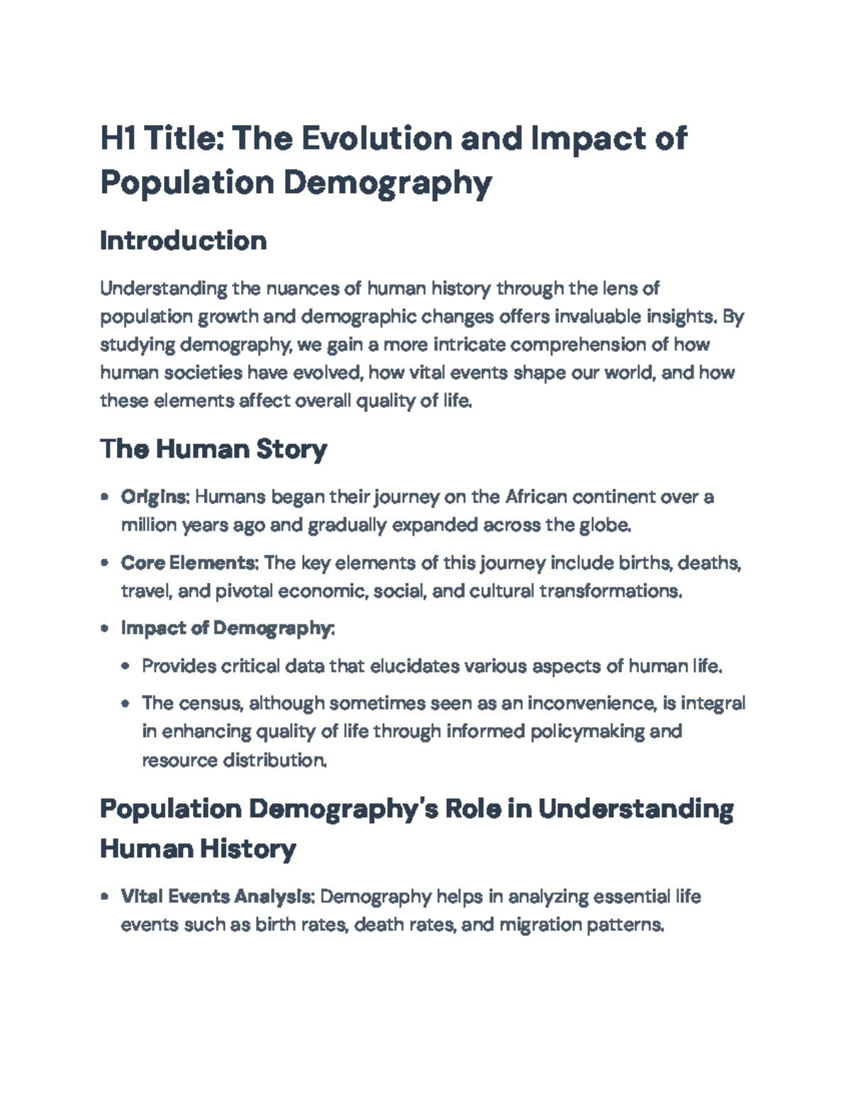 Understanding Population Demography: Insights into Human History - H1 ...
