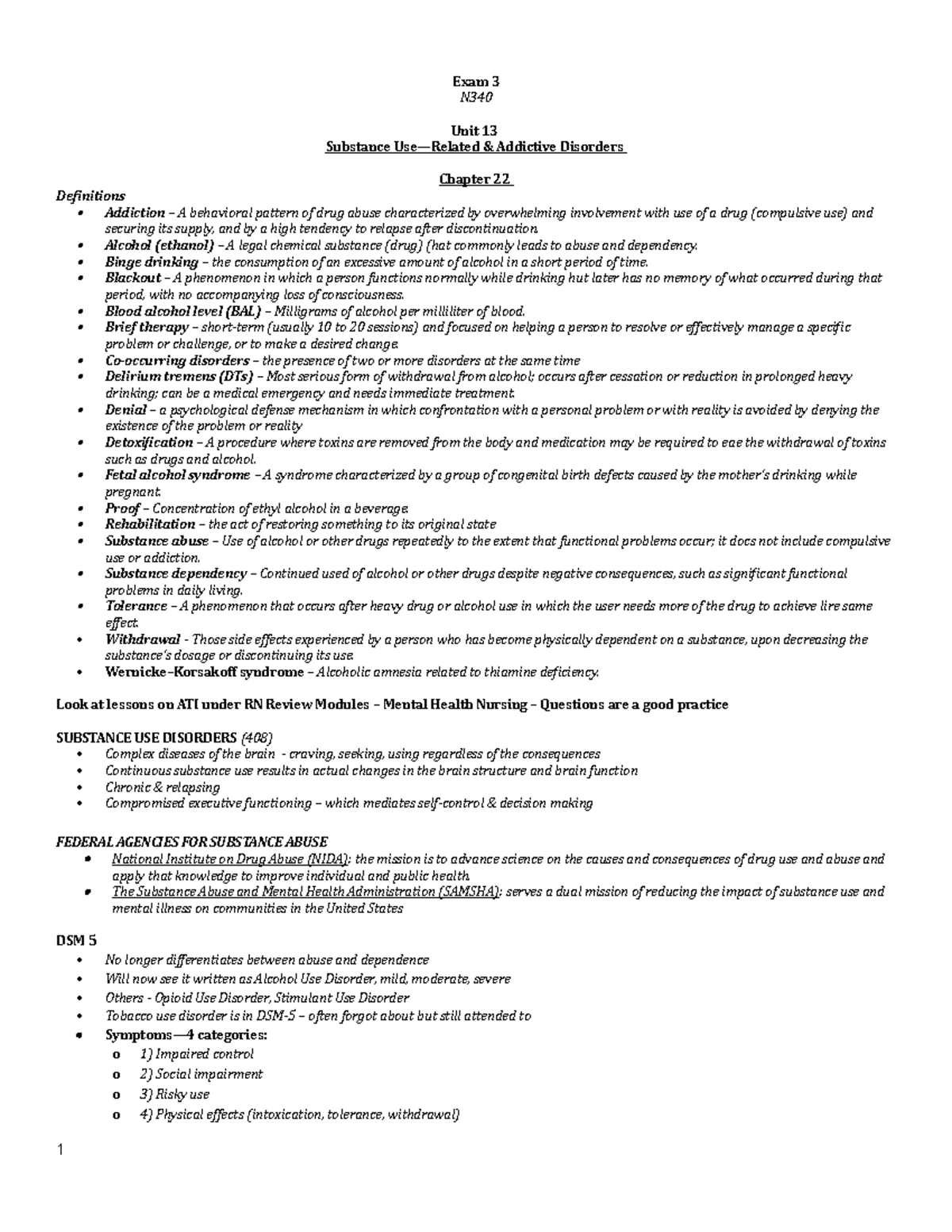 Psych 408 - Exam 3: Substance Use Disorders Study Guide (2022) - Studocu