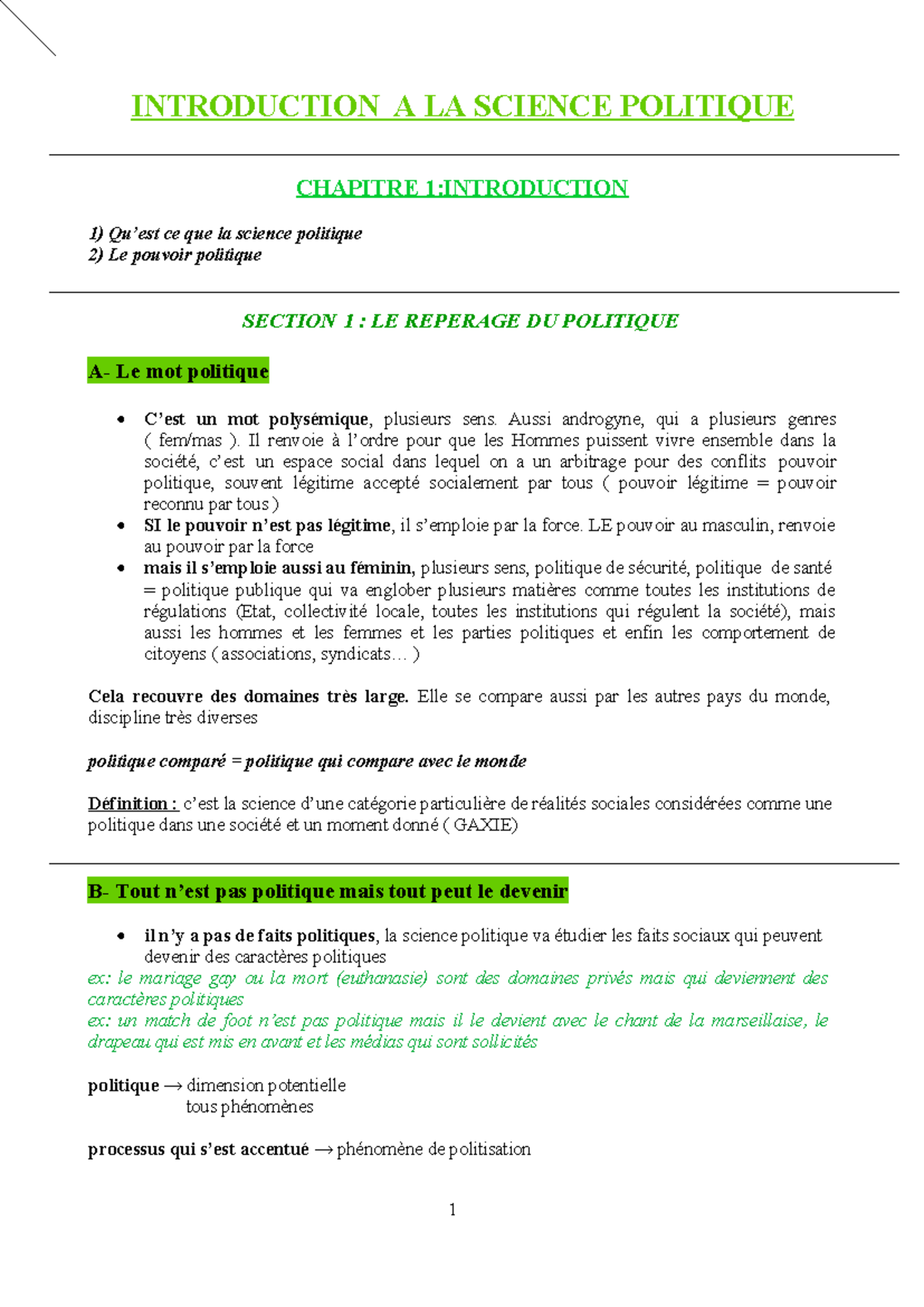 INTRODUCTION À LA SCIENCE POLITIQUE - CHAPITRE 1 : LE POUVOIR POLITIQUE ...