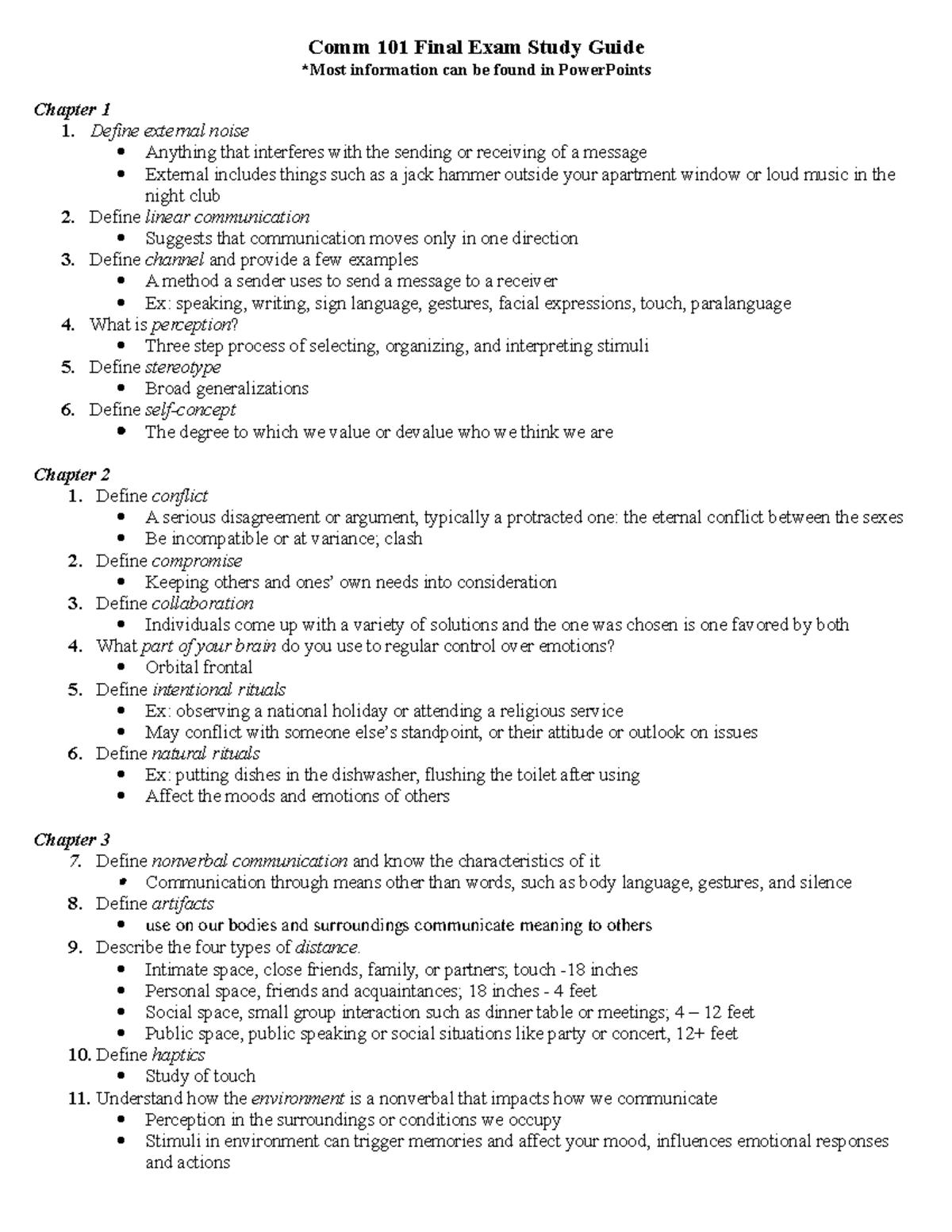 Comm 101 Final Exam Study Guide: Key Concepts and Definitions - Studocu