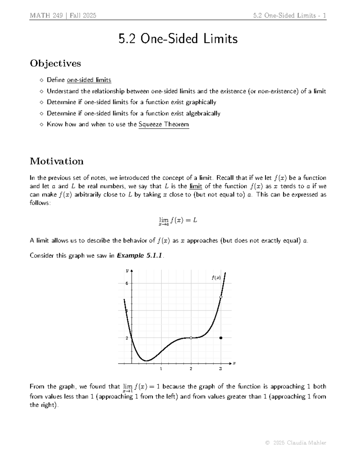 MATH 249 Fall 2025 5.2 One-Sided Limits Notes - Studocu