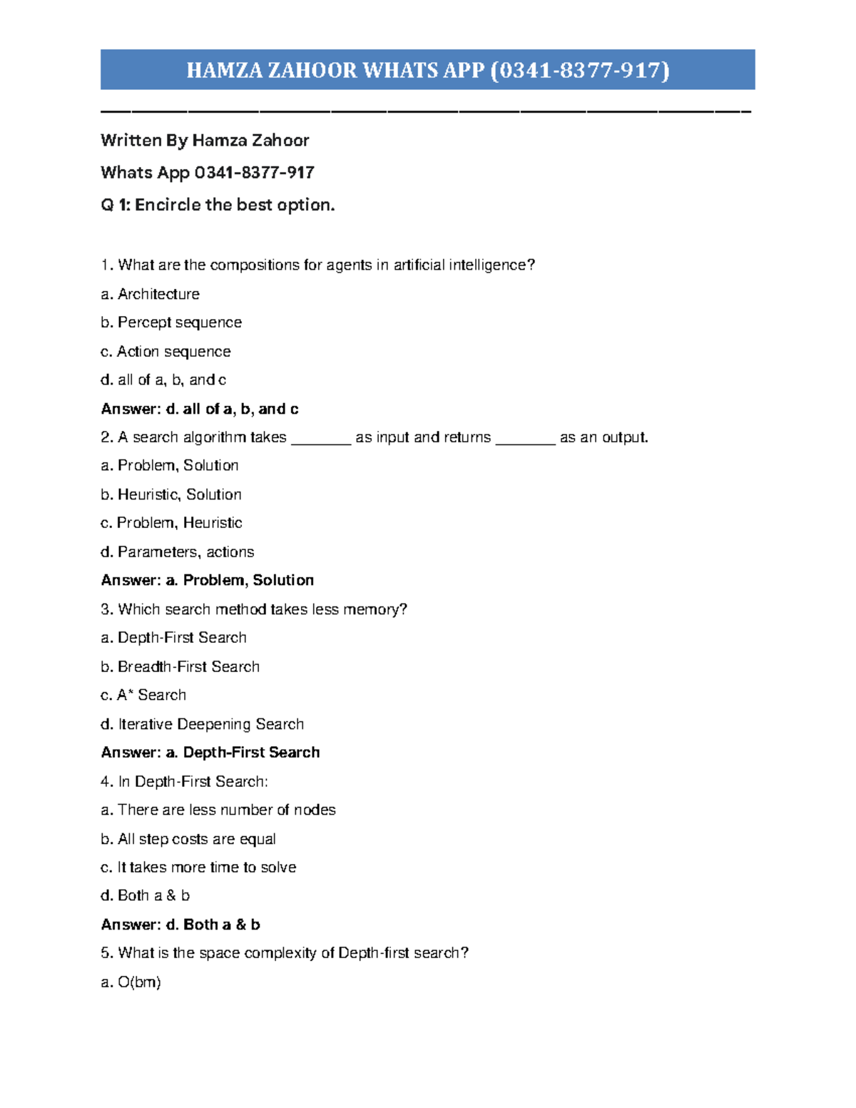 Artificial Intelligence MCQs for Course Code: AI101 - Studocu