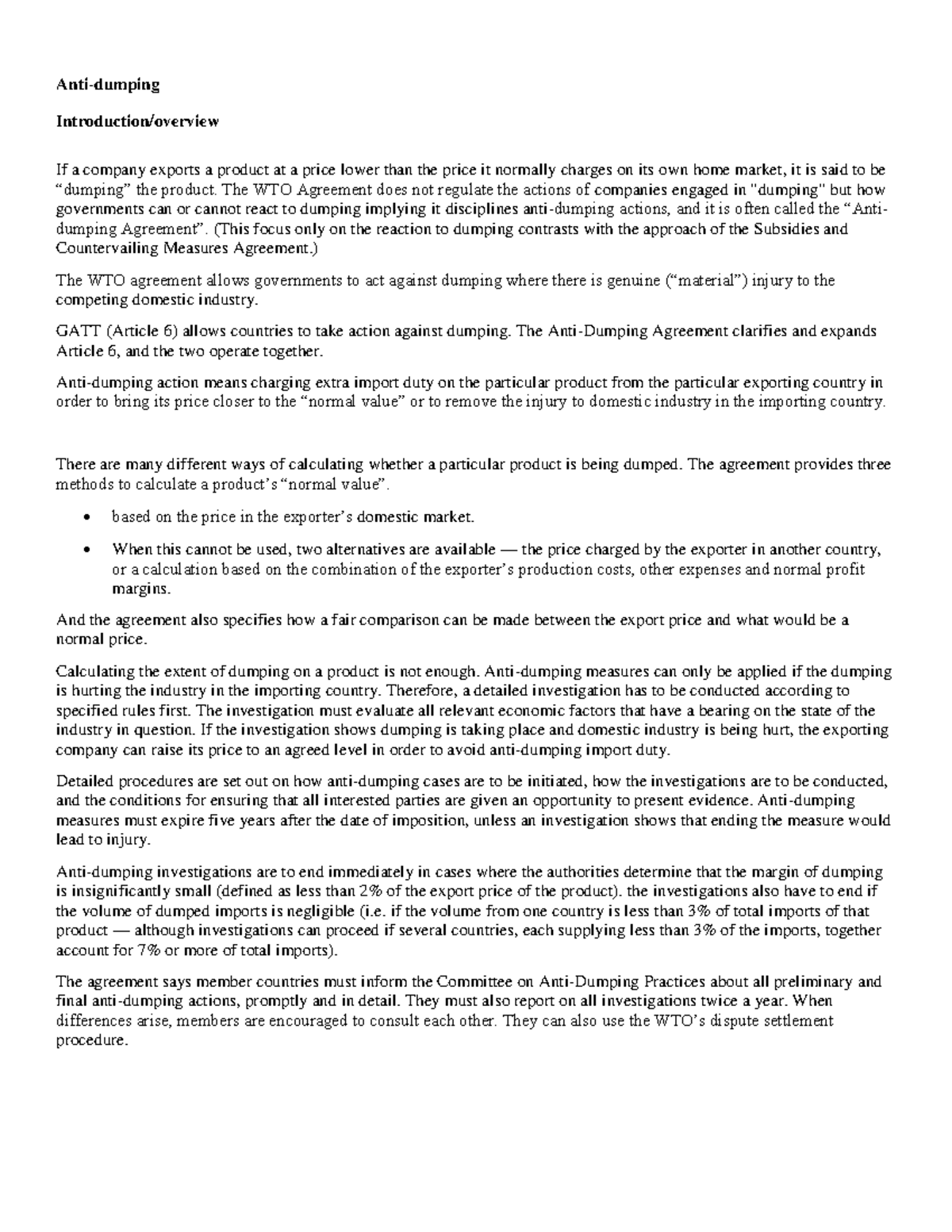 AD 101: Understanding Dumping and WTO Regulations on Trade Practices ...