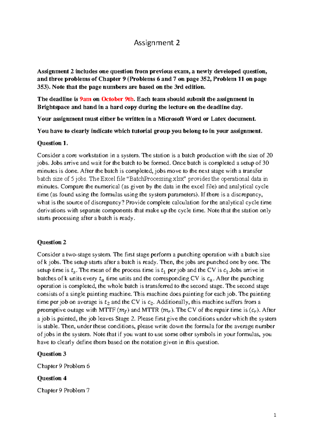 Assignment 2 OMC: Batch Processing & Chapter 9 Problems Analysis ...
