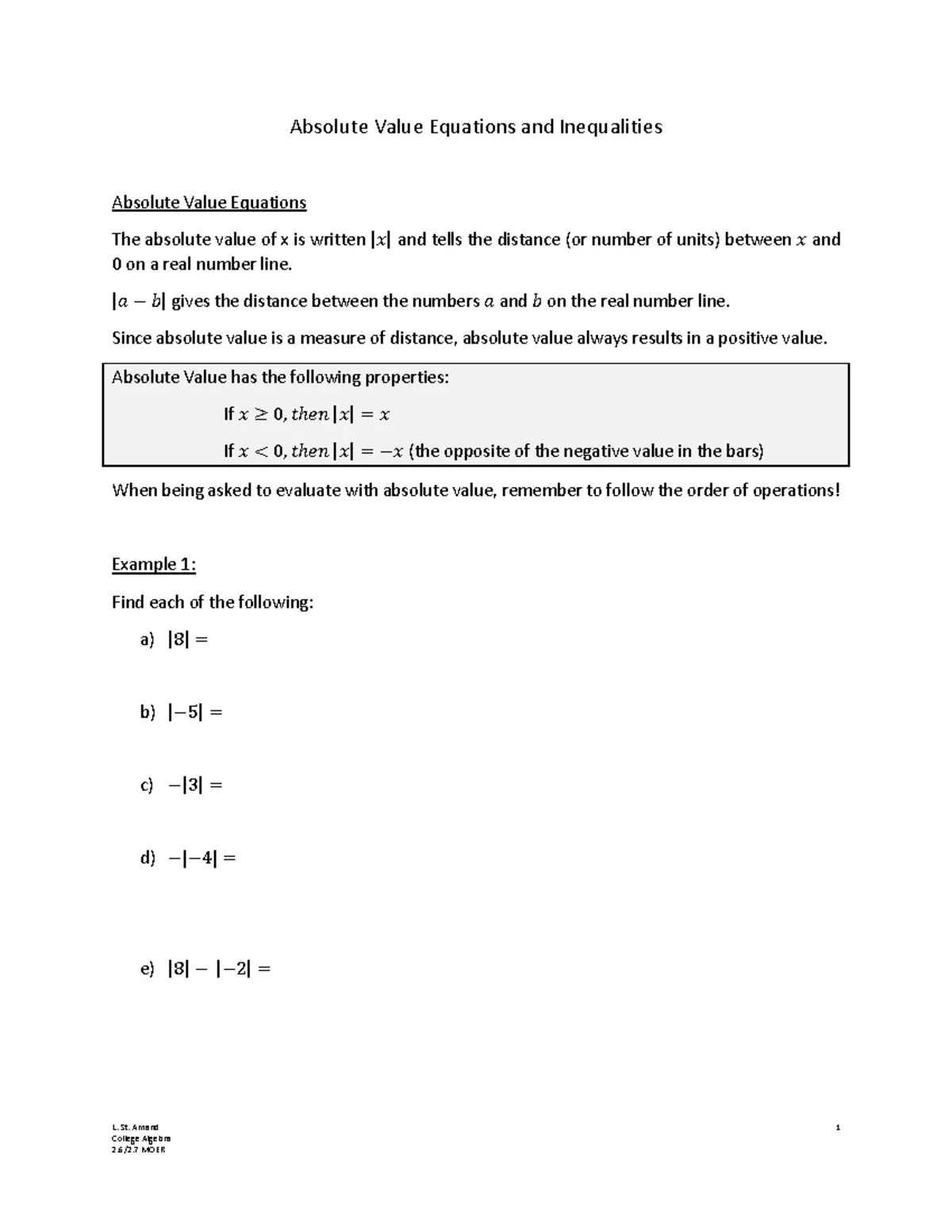 2.5 College Algebra Class Notes on Quadratic Equations and Methods ...