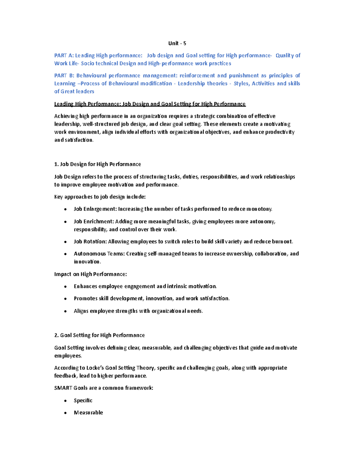 UNIT-5[OB]: Leading High Performance through Job Design & Leadership ...