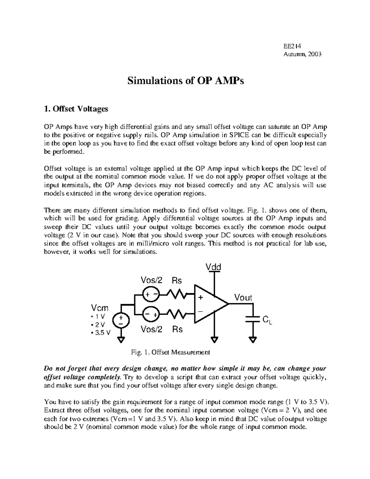 EE214 Autumn 2003: OP Amp Simulation Techniques and Analysis - Studocu