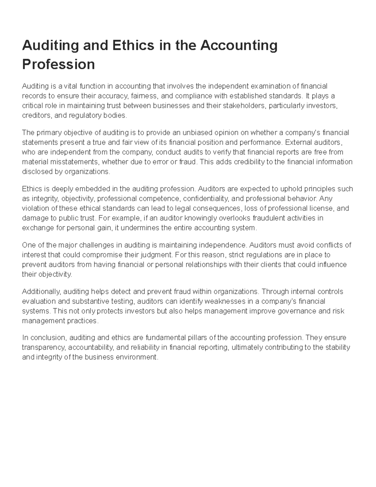 Auditing & Ethics in Accounting: Key Principles & Challenges - Studocu