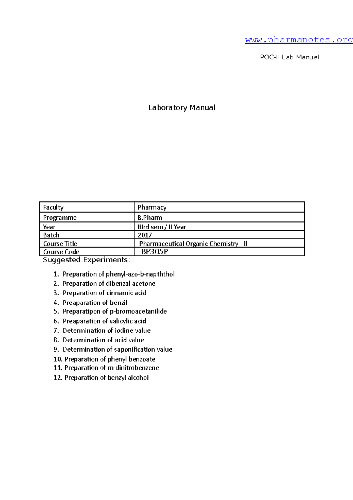Chapter 12 Lab Manual - BP305P Pharmaceutical Organic Chemistry II ...