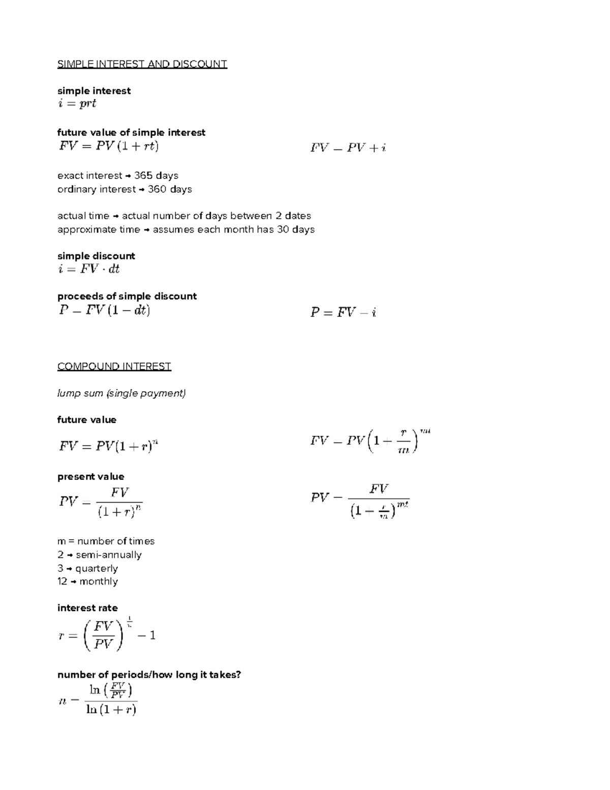 SIMPLE INTEREST & COMPOUND INTEREST FORMULAS (FIN 101) - Studocu