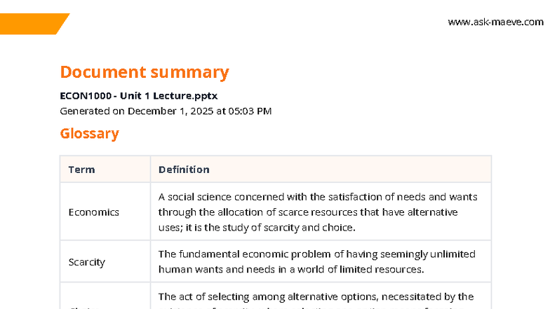 ECON1000 - Unit 1 Lecture: Key Concepts in Economics - Studocu