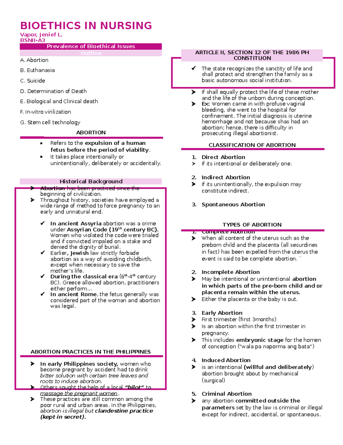 BSNII-A Final Exam: Prevalence of Bioethical Issues in Nursing - Studocu