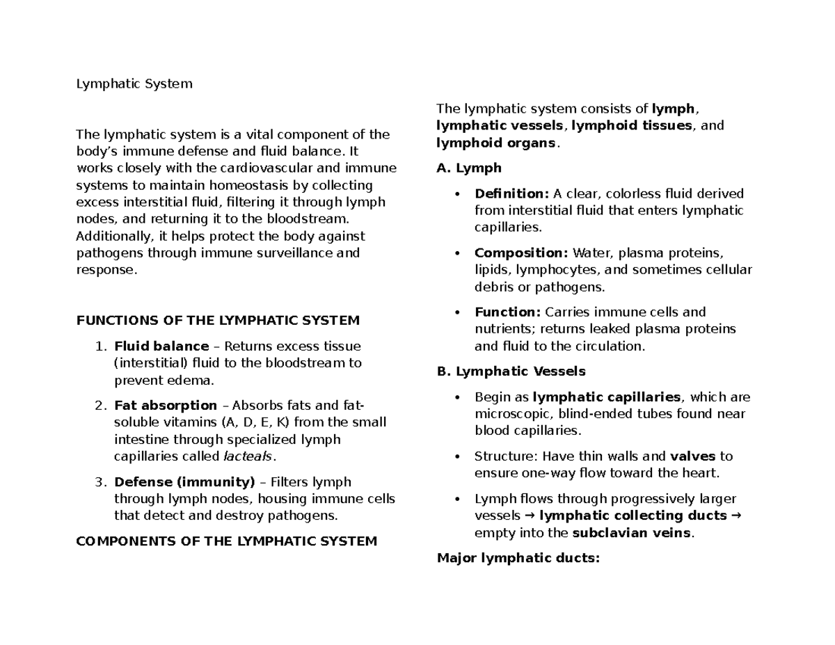 What Are The Components And Functions Of The Lymphatic System