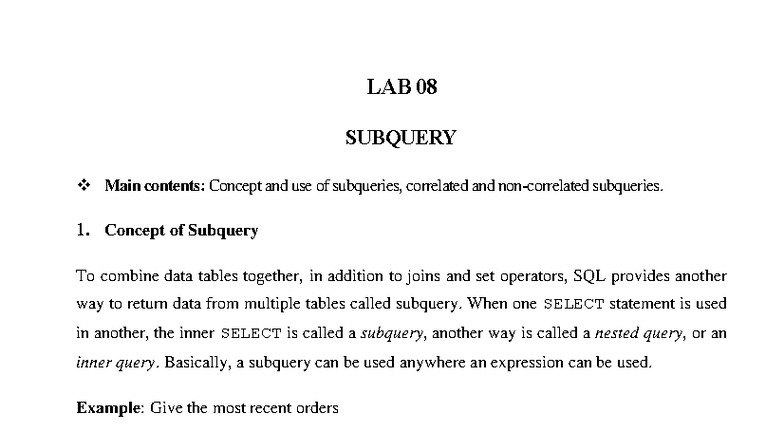 LAB 08: Understanding Subqueries in MySQL - Studocu