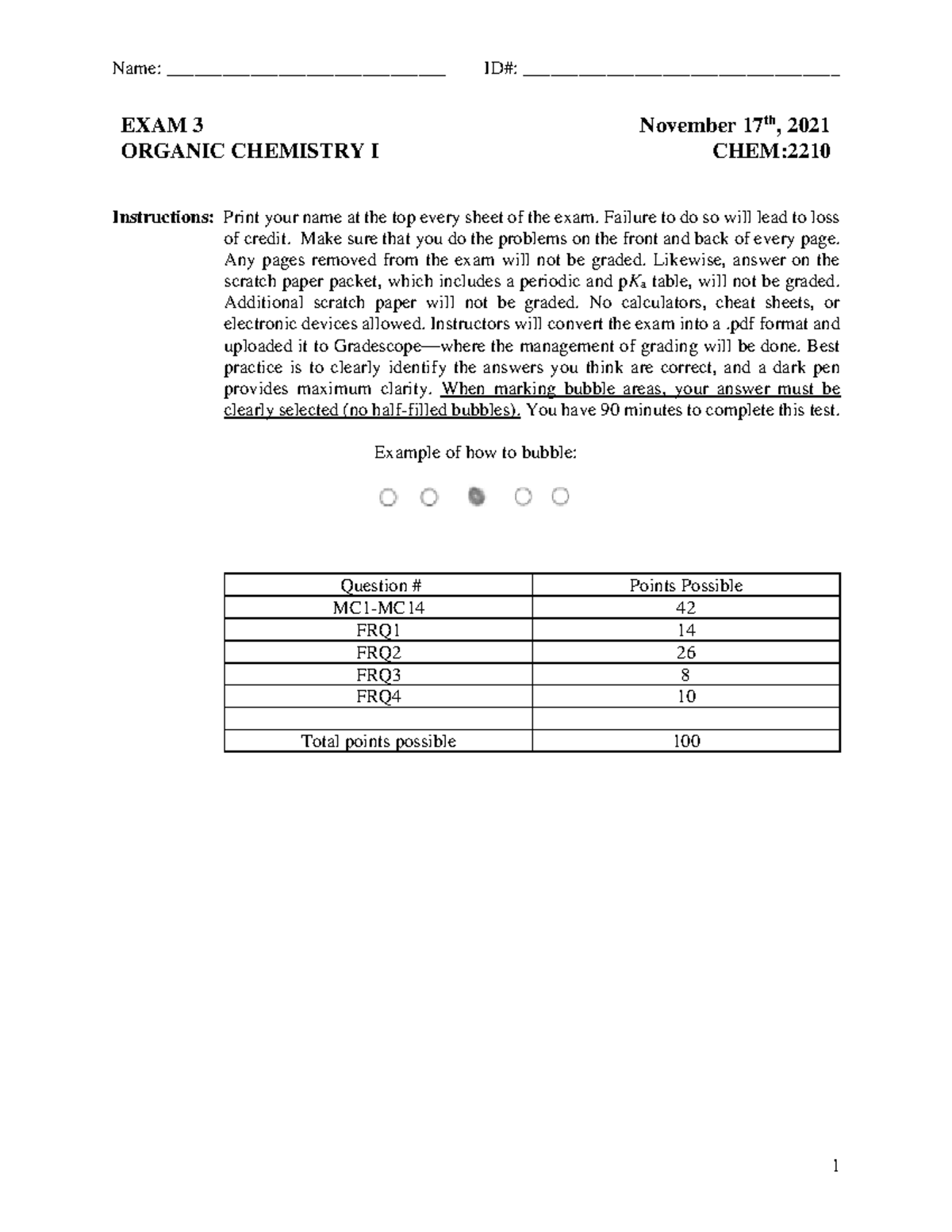 CHEM2210 F21 Exam 3 - Organic Chemistry I Practice Test Questions - Studocu