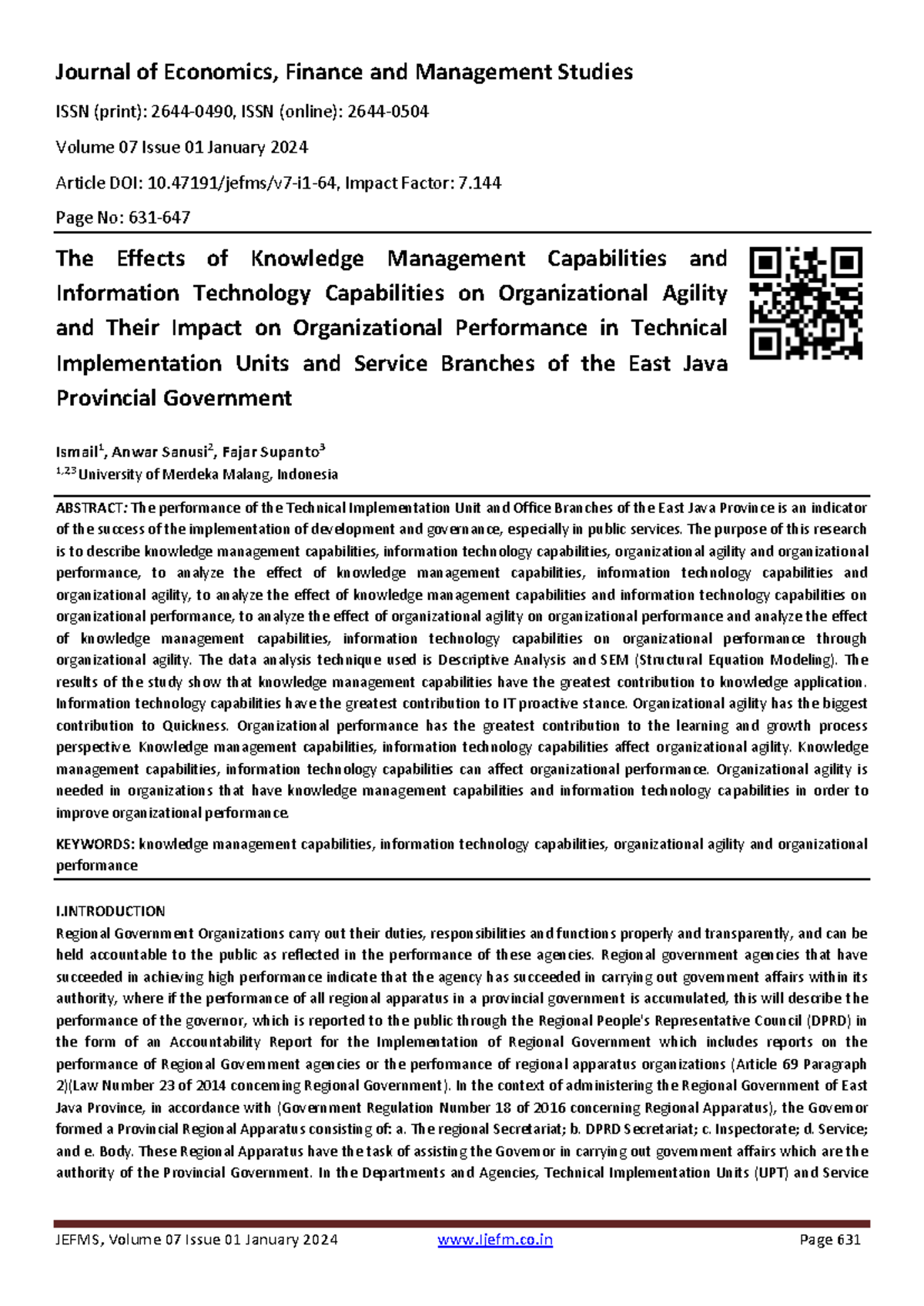 The Effects of Knowledge Management and IT on Org Agility & Performance ...