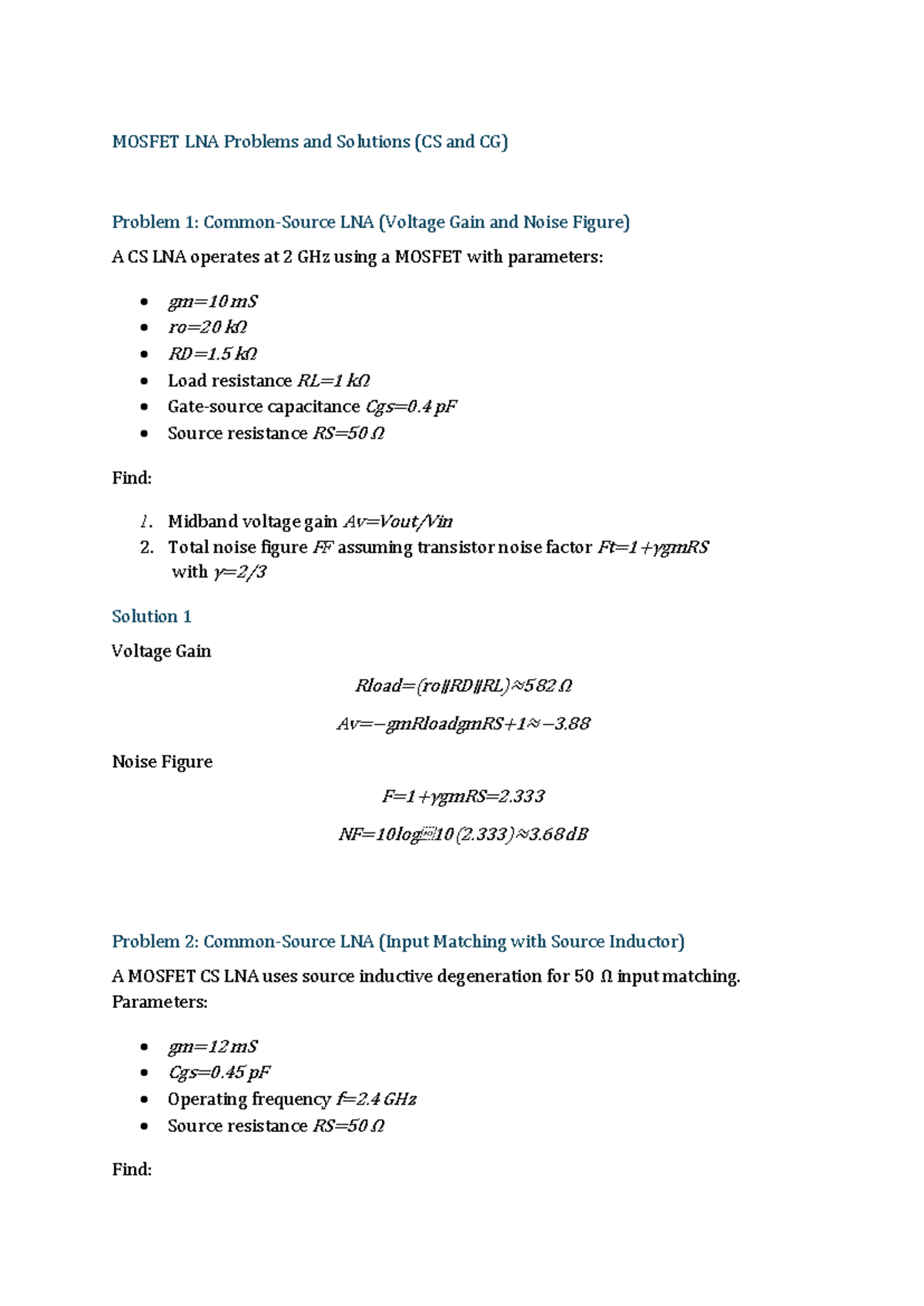 LNA Numerical Problems and Solutions (CS and CG) - Studocu