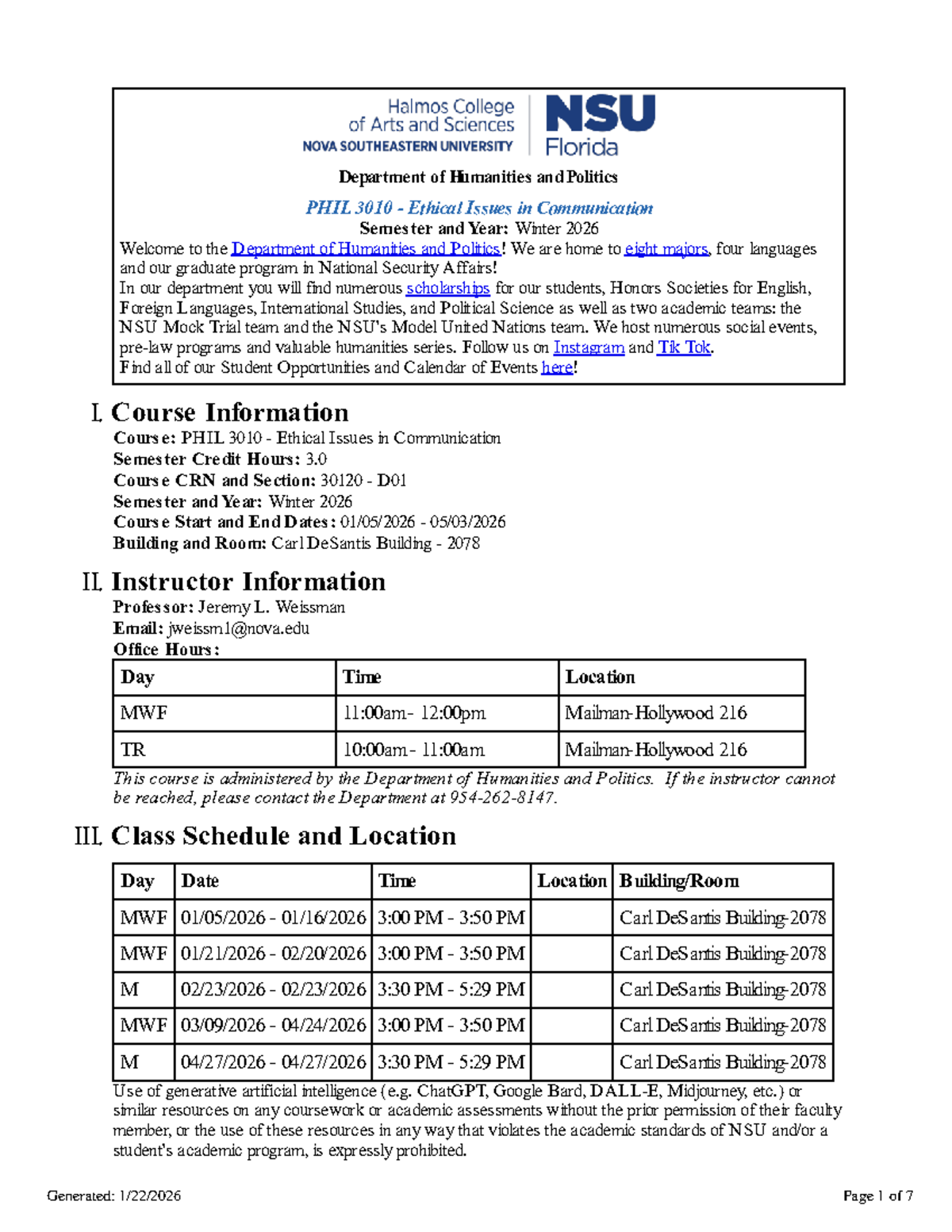PHIL 3010 Syllabus: Ethical Issues in Communication - Winter 2026 - Studocu