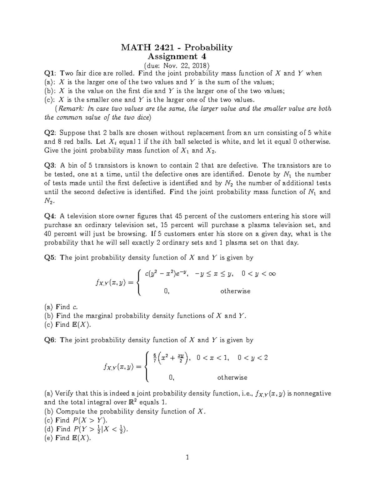 MATH 2421 Probability Assignment 4 - Detailed Analysis and Solutions ...