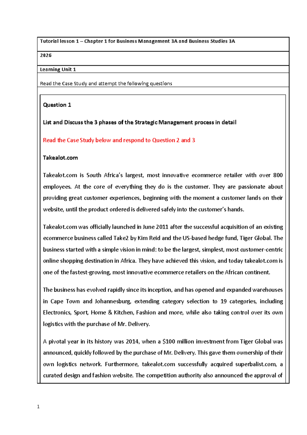 Tutorial Lesson 1: Strategic Management Phases for Bus. Mgmt 3A - Studocu