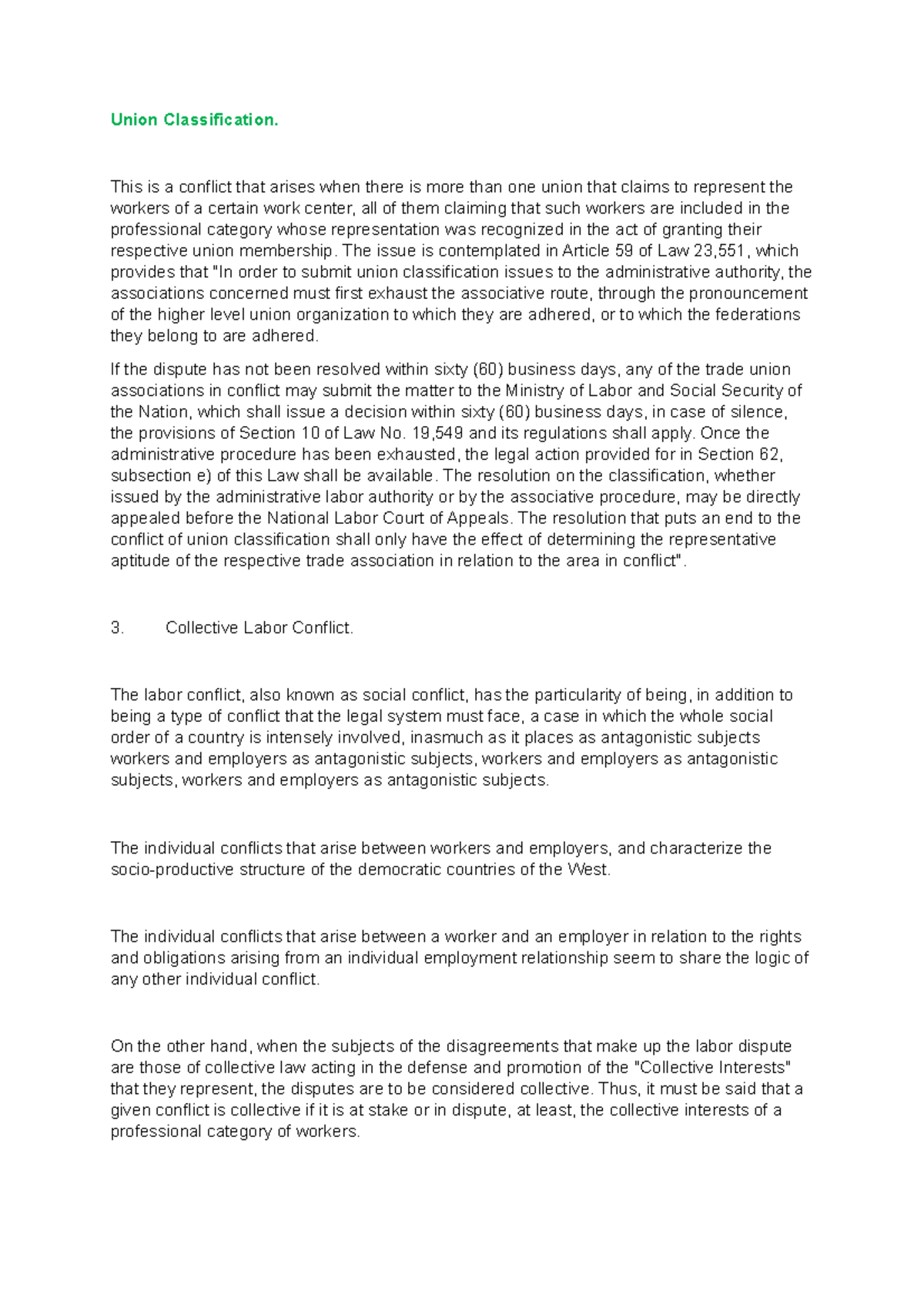 Union Classification and Collective Labor Conflicts: Legal Insights ...