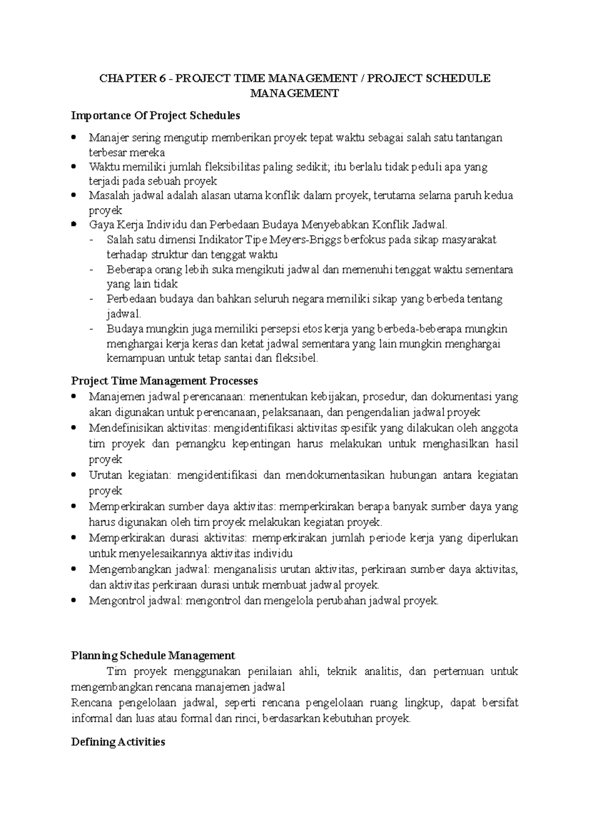 CHAPTER 6: PROJECT TIME MANAGEMENT - SCHEDULE MANAGEMENT - Studocu
