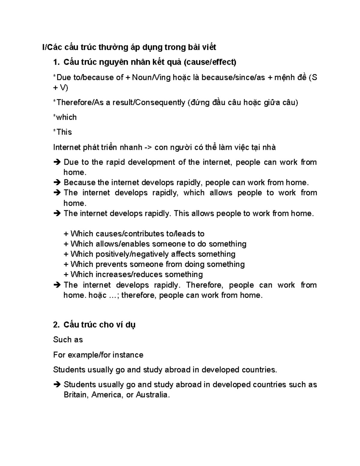 Nội dung ôn tập Writing TADV - I/Các cấu trúc thường áp dụng trong bài ...