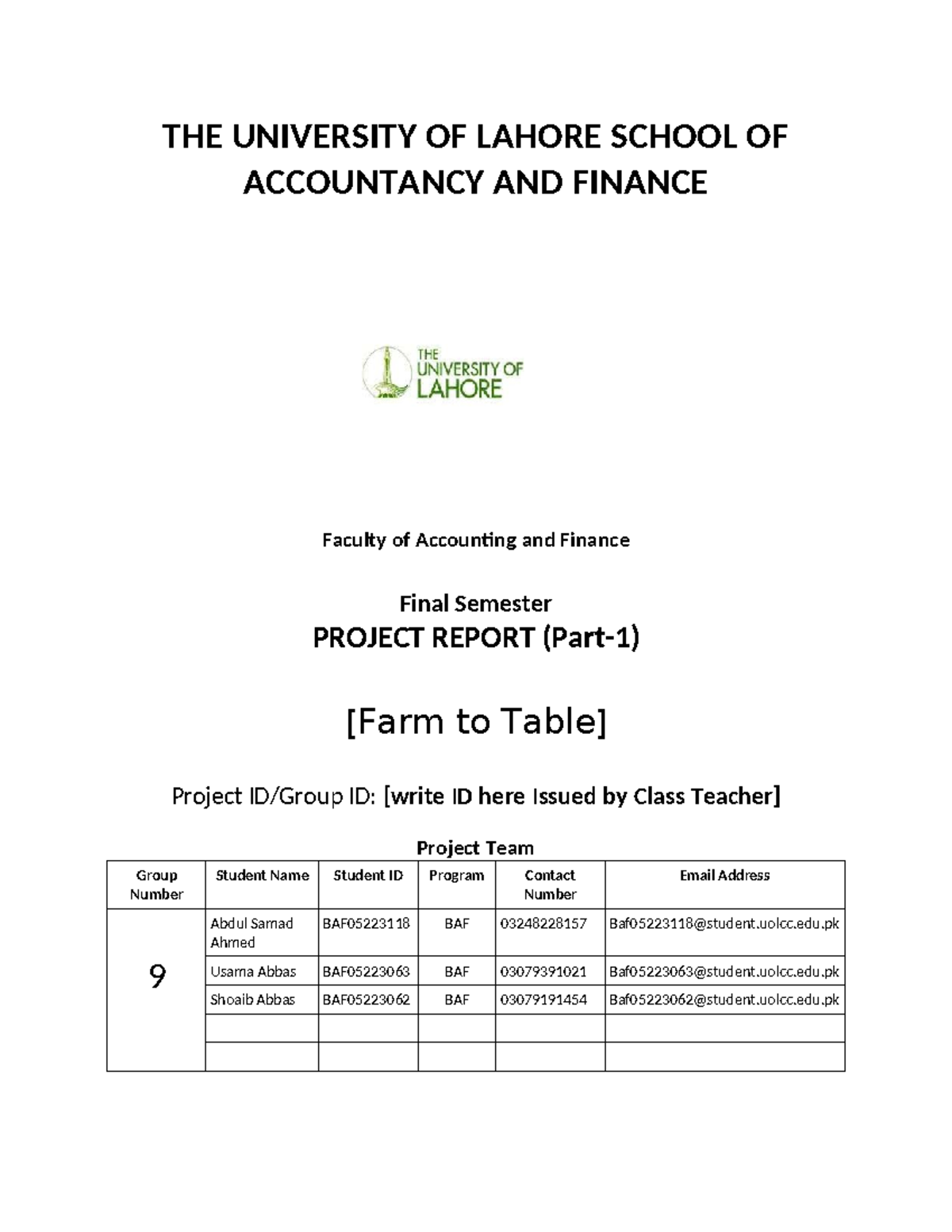 BAF302 - Group 9 Final Project Report: Farm to Table Analysis and ...
