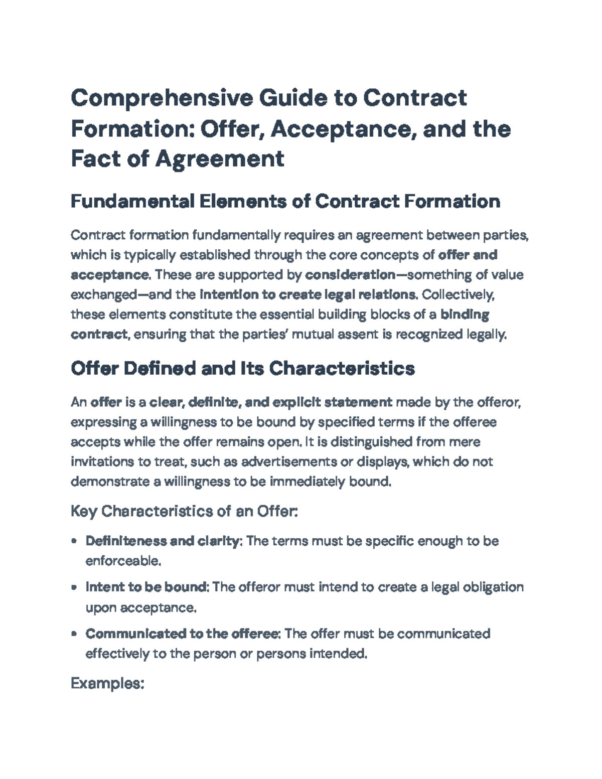 Comprehensive Guide To Contract Formation Offer Acceptance
