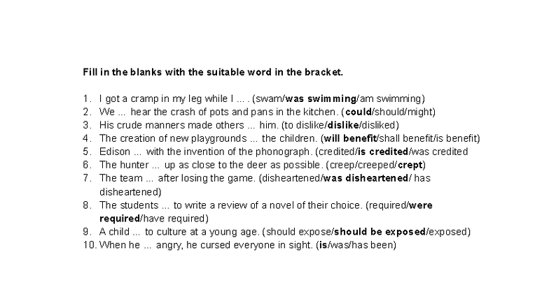 Fill in the Blanks Exercise - English Reading Module - Studocu