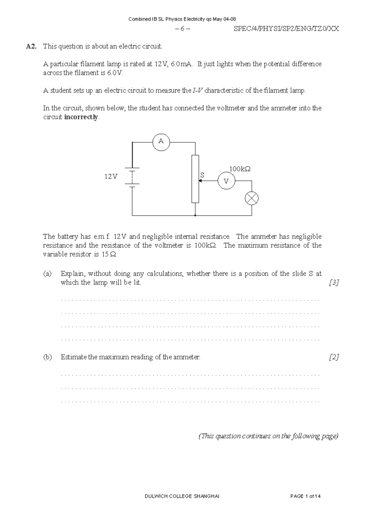 Electricity HL SL Problems and Concepts in Circuits - Studocu