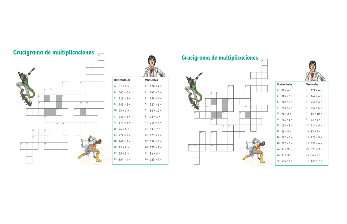 Crucigrama de multiplicaciones - Horizontales Verticales 5