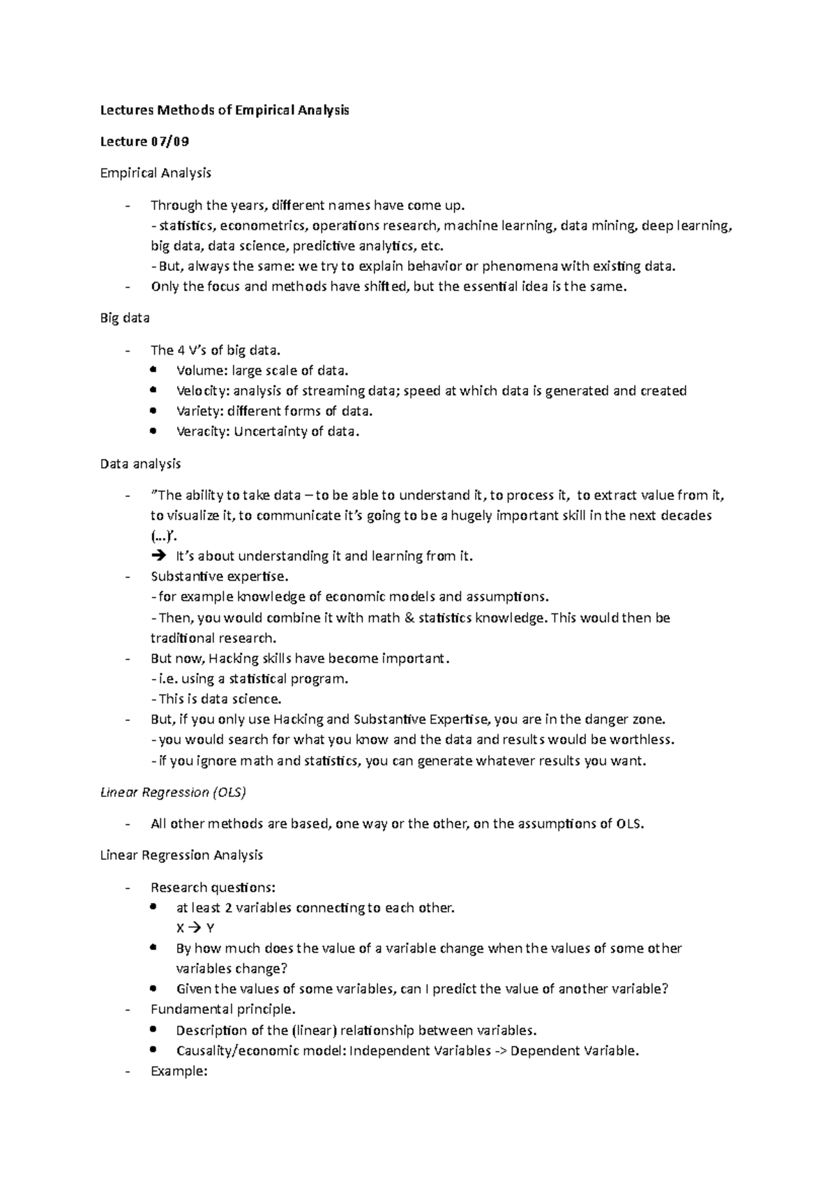 Lectures Methods of Empirical Analysis - Radboud Universiteit - Studeersnel