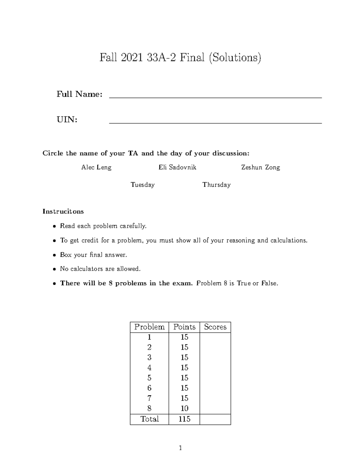 F2021 33A-2 Final Exam Solutions Overview and Key Concepts - Studocu