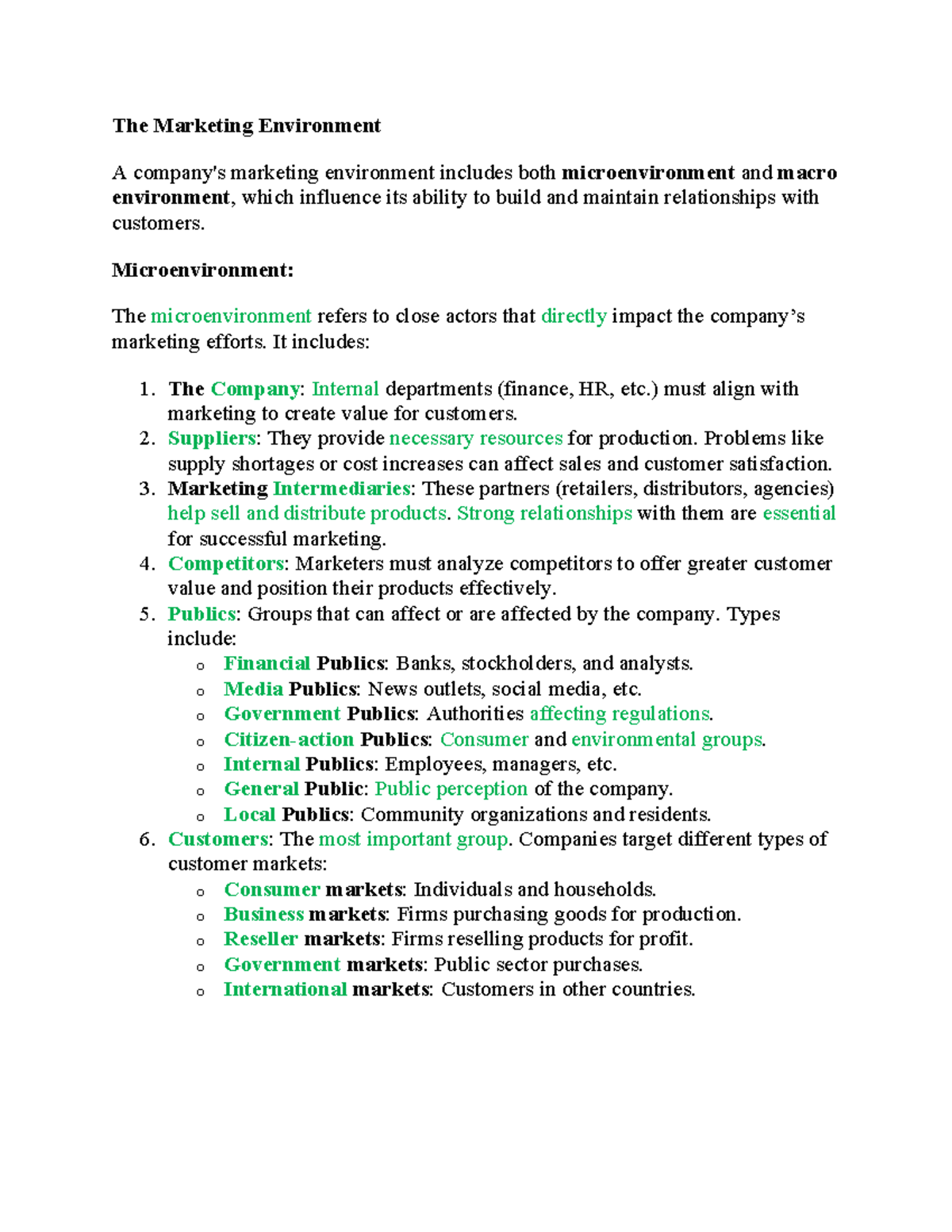Ch 3 - Summary Principles of Marketing - The Marketing Environment A ...