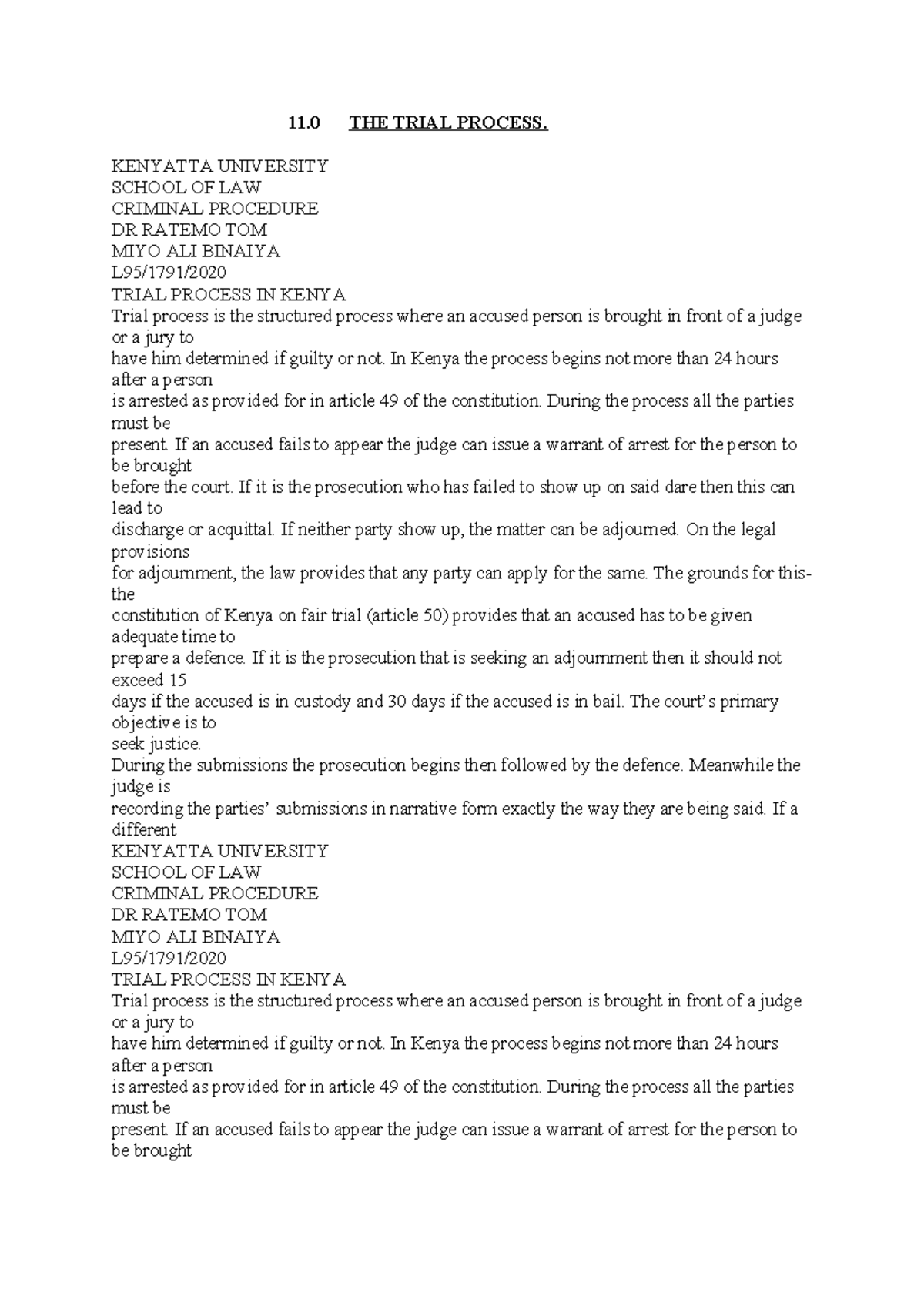 Criminal Procedure Notes: The Trial Process in Kenya (LAW 11.0) - Studocu