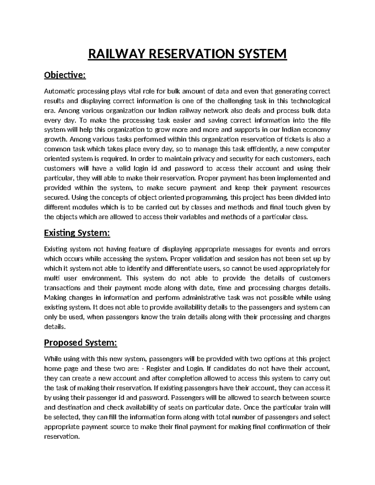 Railway Reservation System Project Overview and Features - Studocu