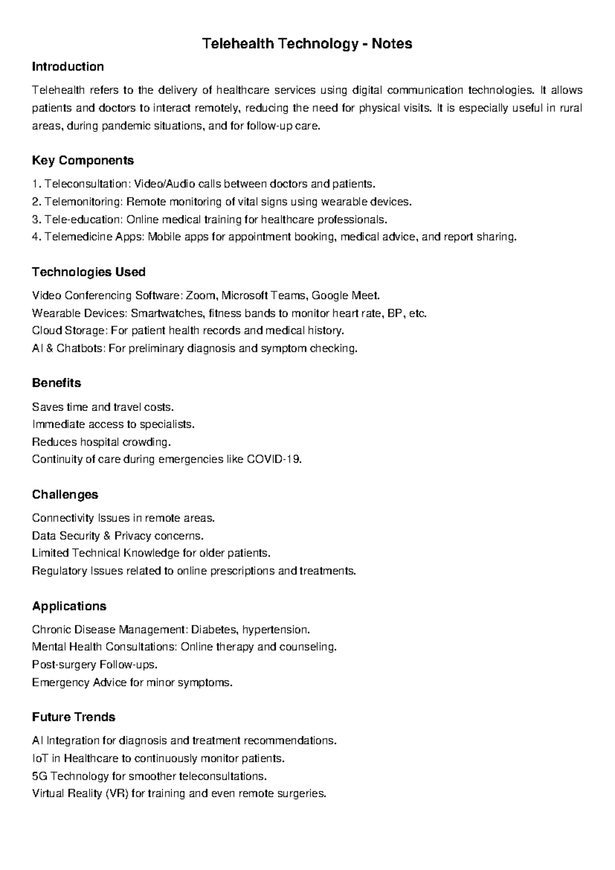 Telehealth Technology Notes - Telehealth Technology - Notes ...