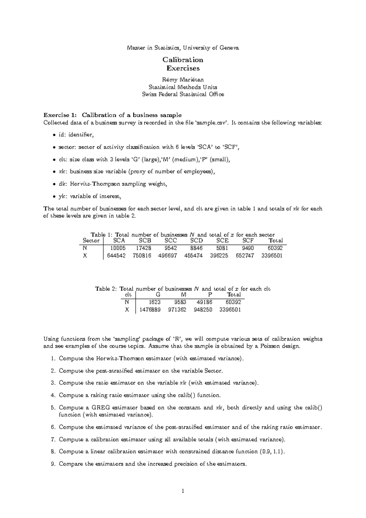 Exercises 2024 - Master in Statistics, University of Geneva Calibration ...