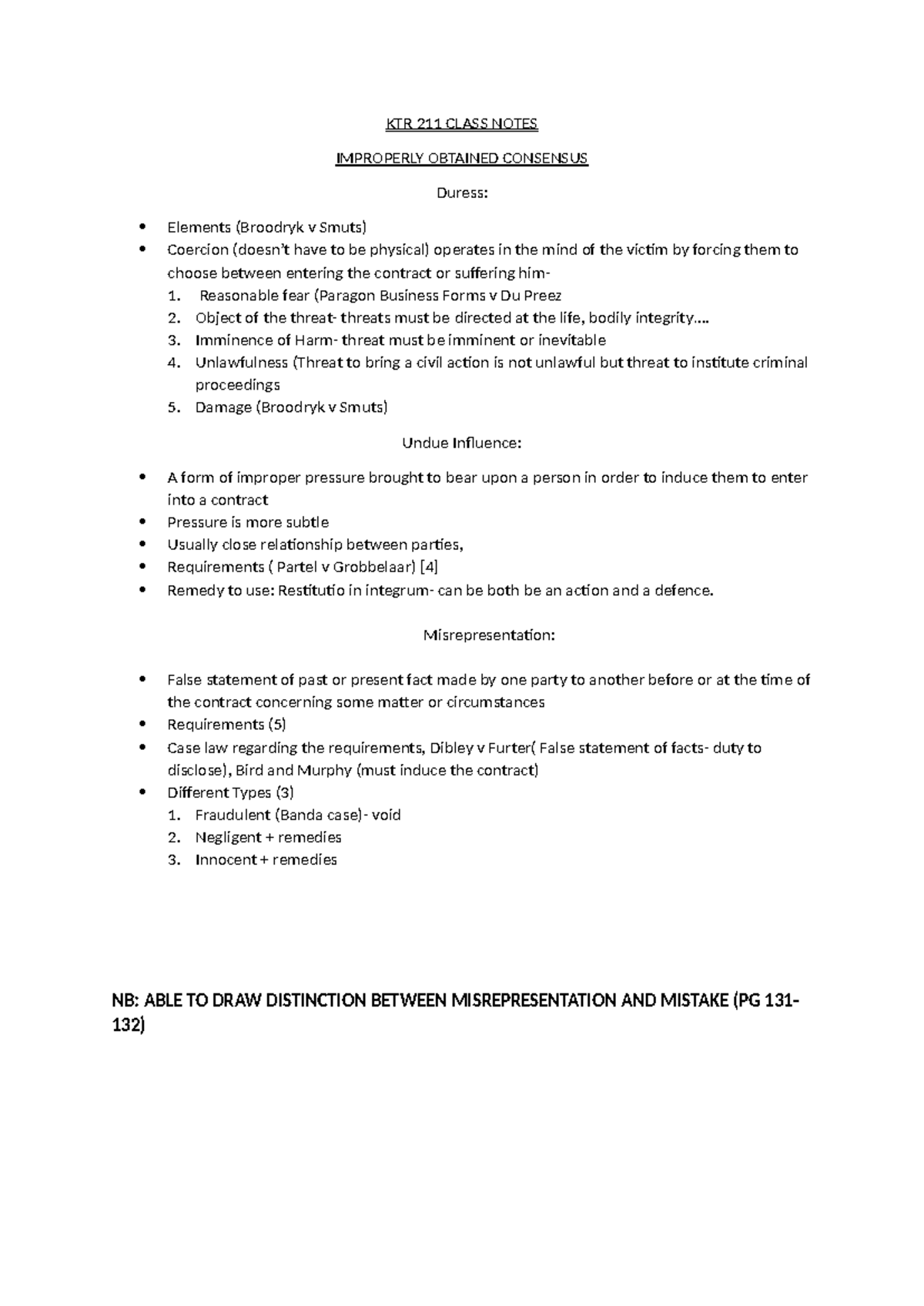 KTR 211 Class Notes: Improperly Obtained Consensus & Key Concepts - Studocu
