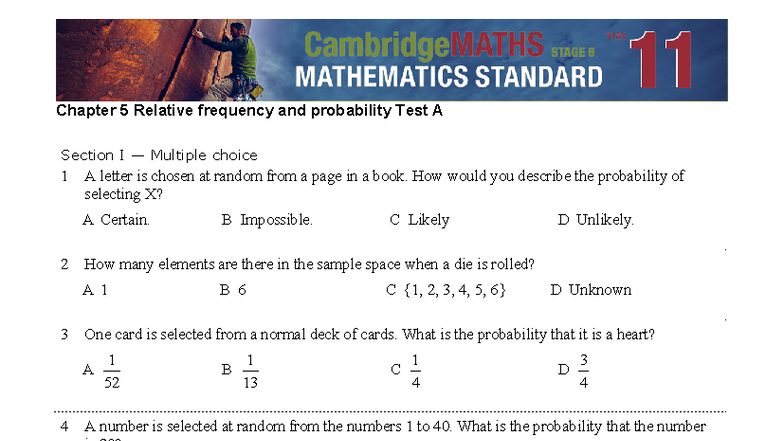 Chapter 5: Relative Frequency & Probability Test A - Studocu