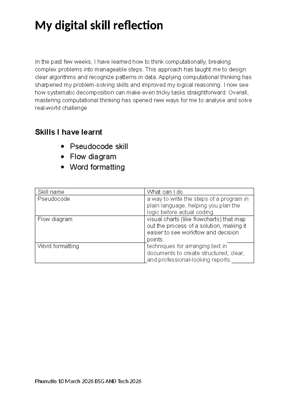 Digital Skills Reflection: Computational Thinking Insights BSG AND Tech ...
