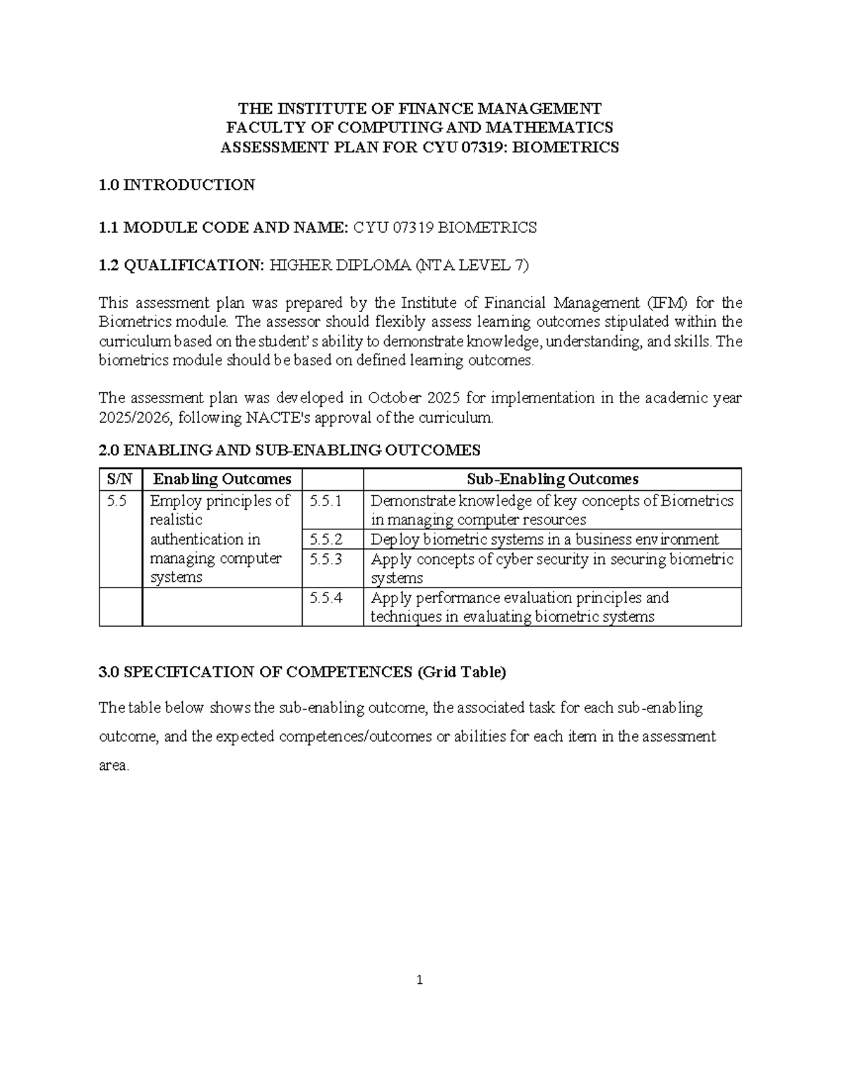 Assessment Plan for CYU 07319: Biometrics Module 2025-26 - Studocu
