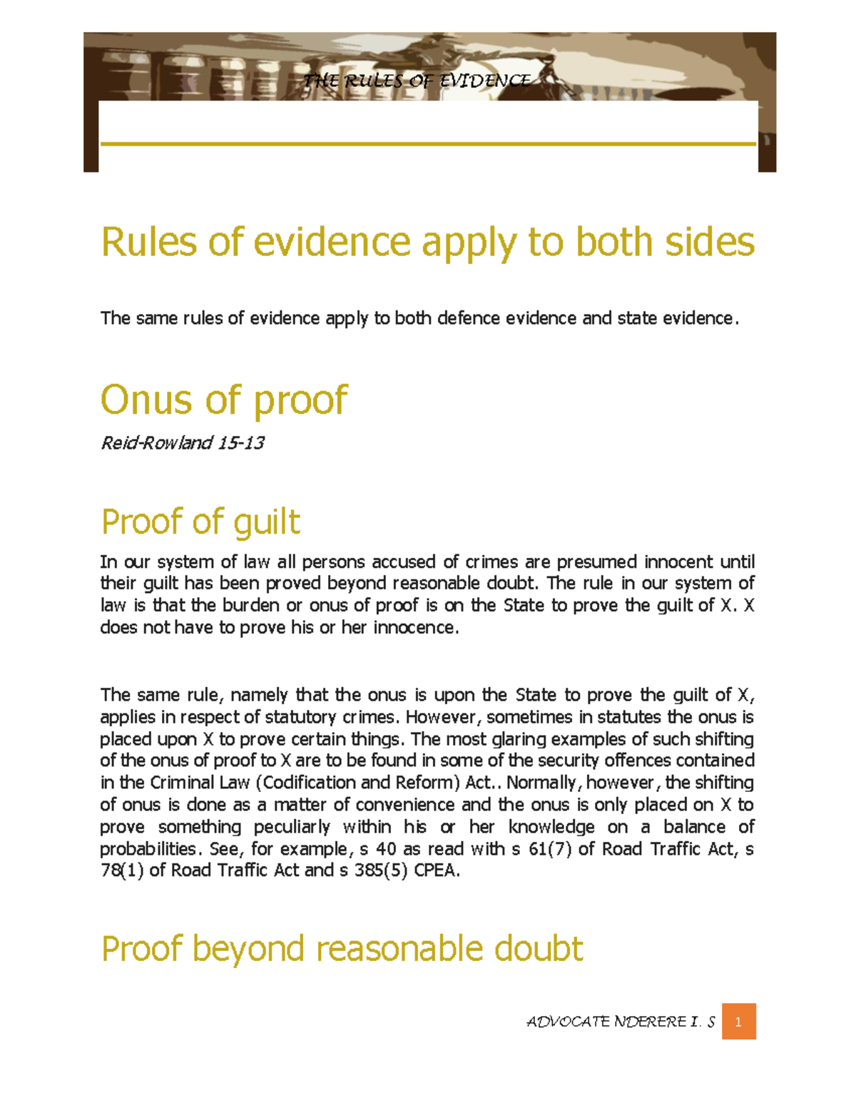 Rules of Evidence: Understanding the Onus of Proof and Corroboration ...