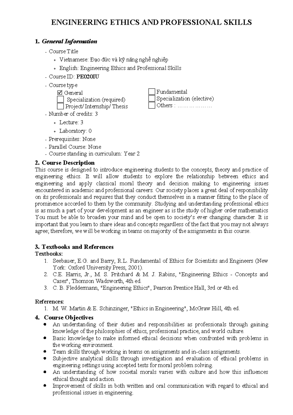 PE020IU Engineering Ethics & Pro Skills Overview and Course Details ...