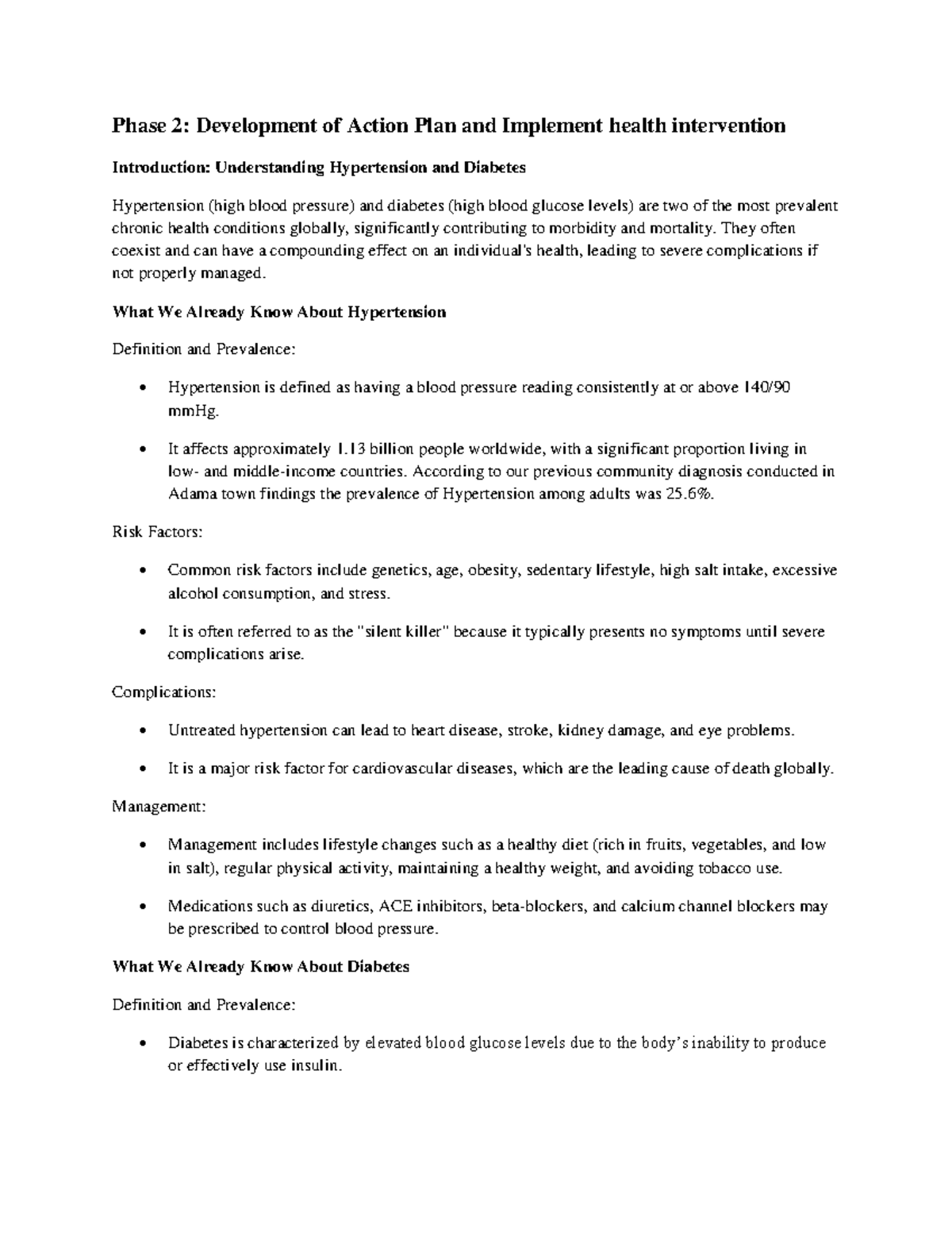 Draft Action Plan for HTP & DM Screening Centers Proposal - Studocu