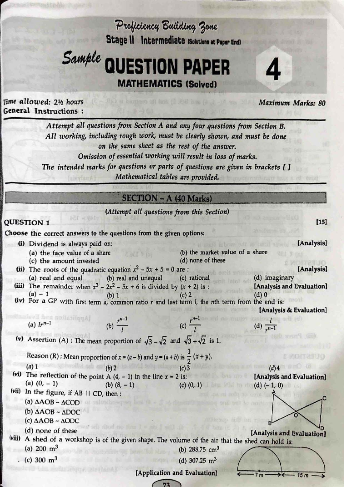 Stage II Intermediate Mathematics Sample Paper 4 (Solved) - Studocu