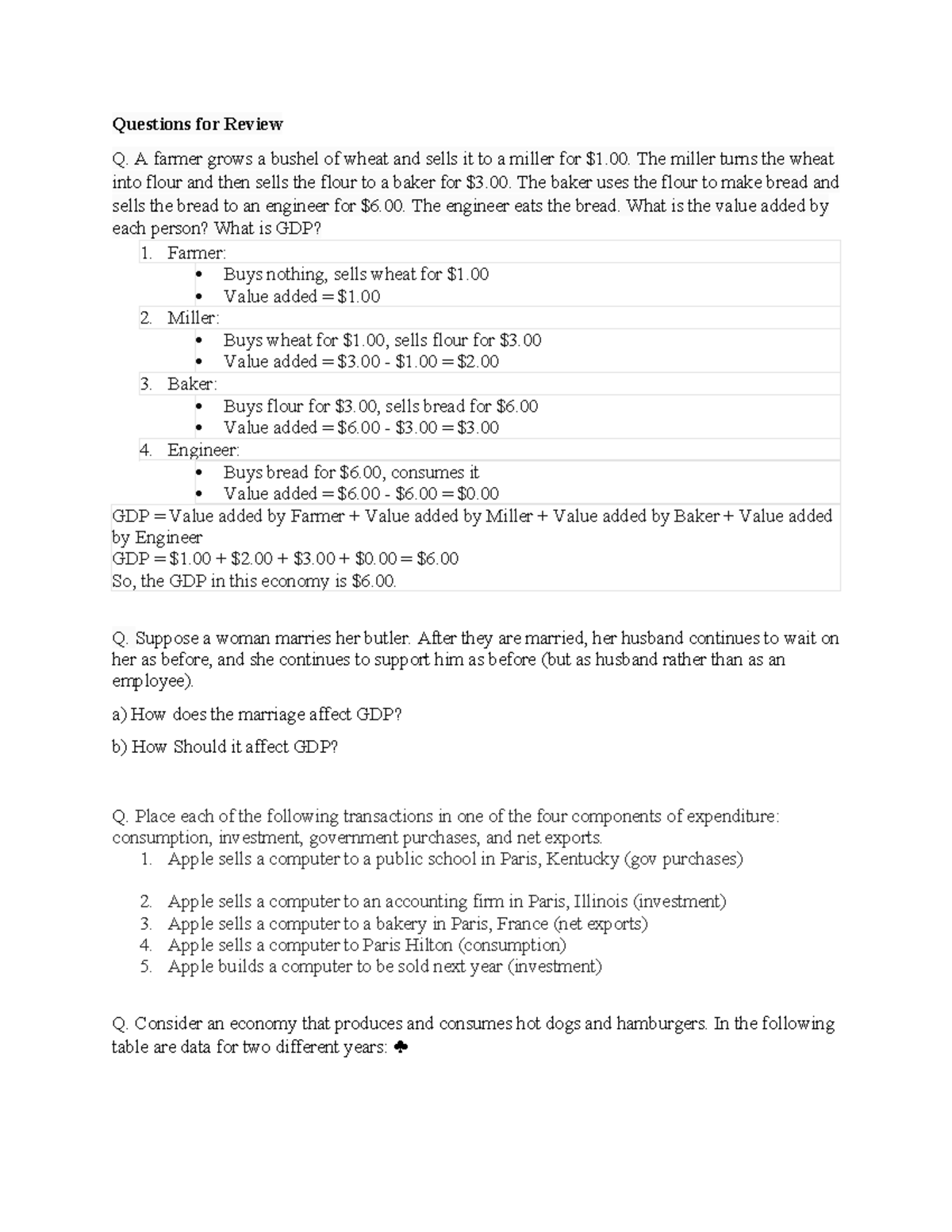 More Practice Questions on GDP and Economic Transactions - Studocu