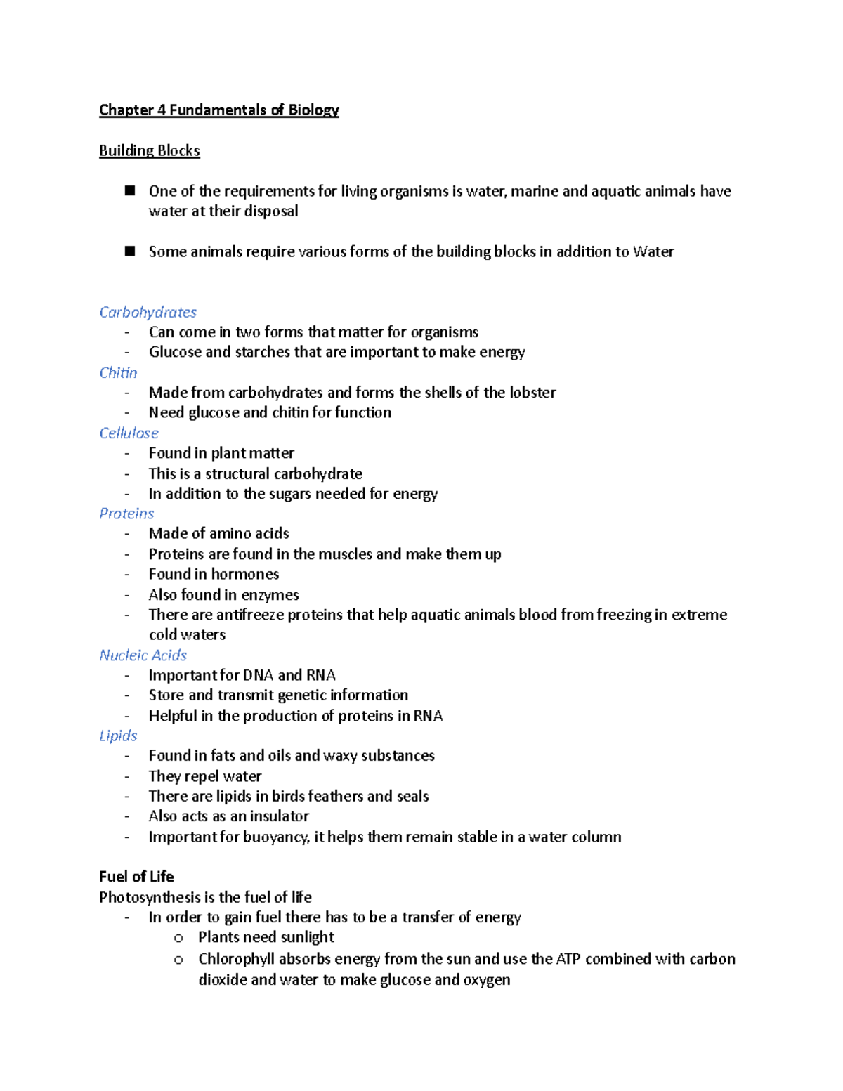 Biology 101: Chapter 4 - Building Blocks of Life and Organism Functions ...